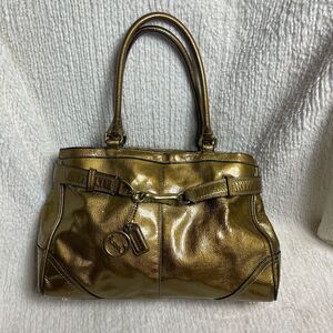 Coach patent leather Metallic Gold Shoulder Bag F15457 with gold tone accents